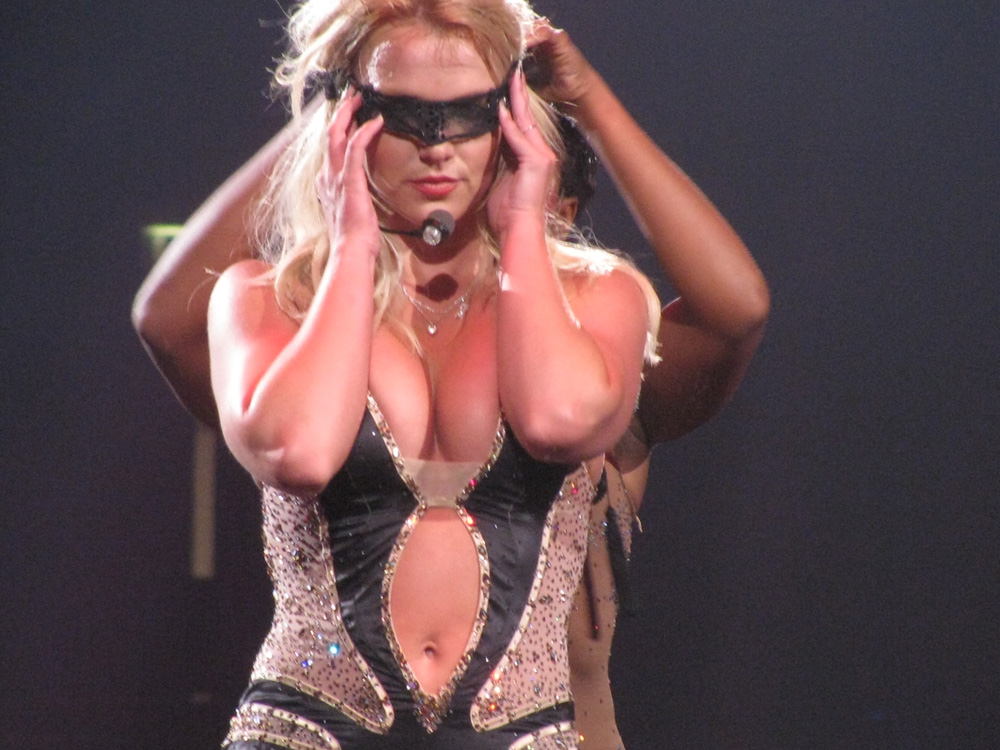 Britney Spears being blindfolded on stage
